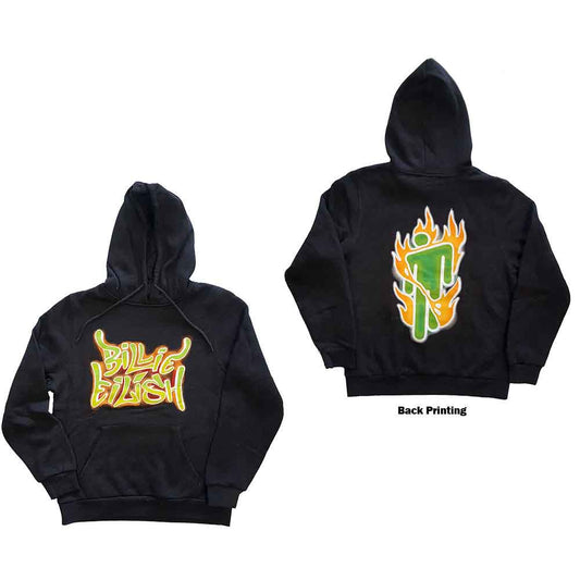 Billie Eilish Pullover Hoodie: Airbrush Flames Blohsh