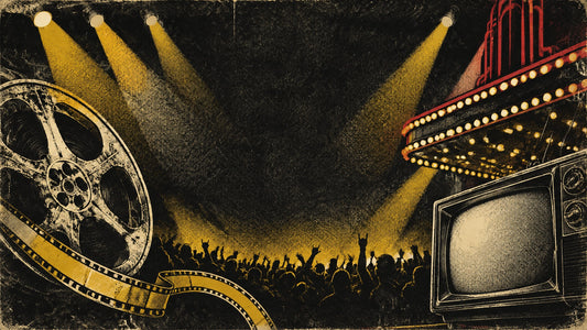 Vintage-inspired cinema and television editorial artwork in a classic rock poster style