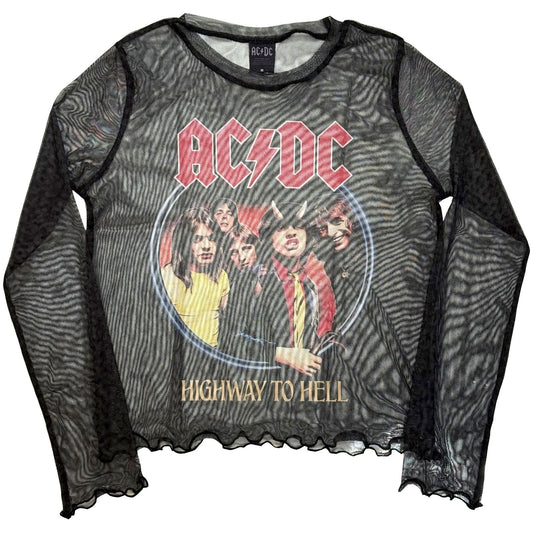 AC/DC Ladies Long Sleeve Mesh Crop Top: Highway To Hell