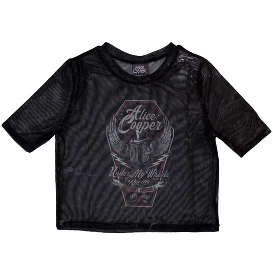 Alice Cooper Ladies Mesh Crop Top: Under My Wheels