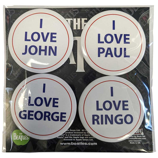 The Beatles Badge: I Love 4 Pack Large