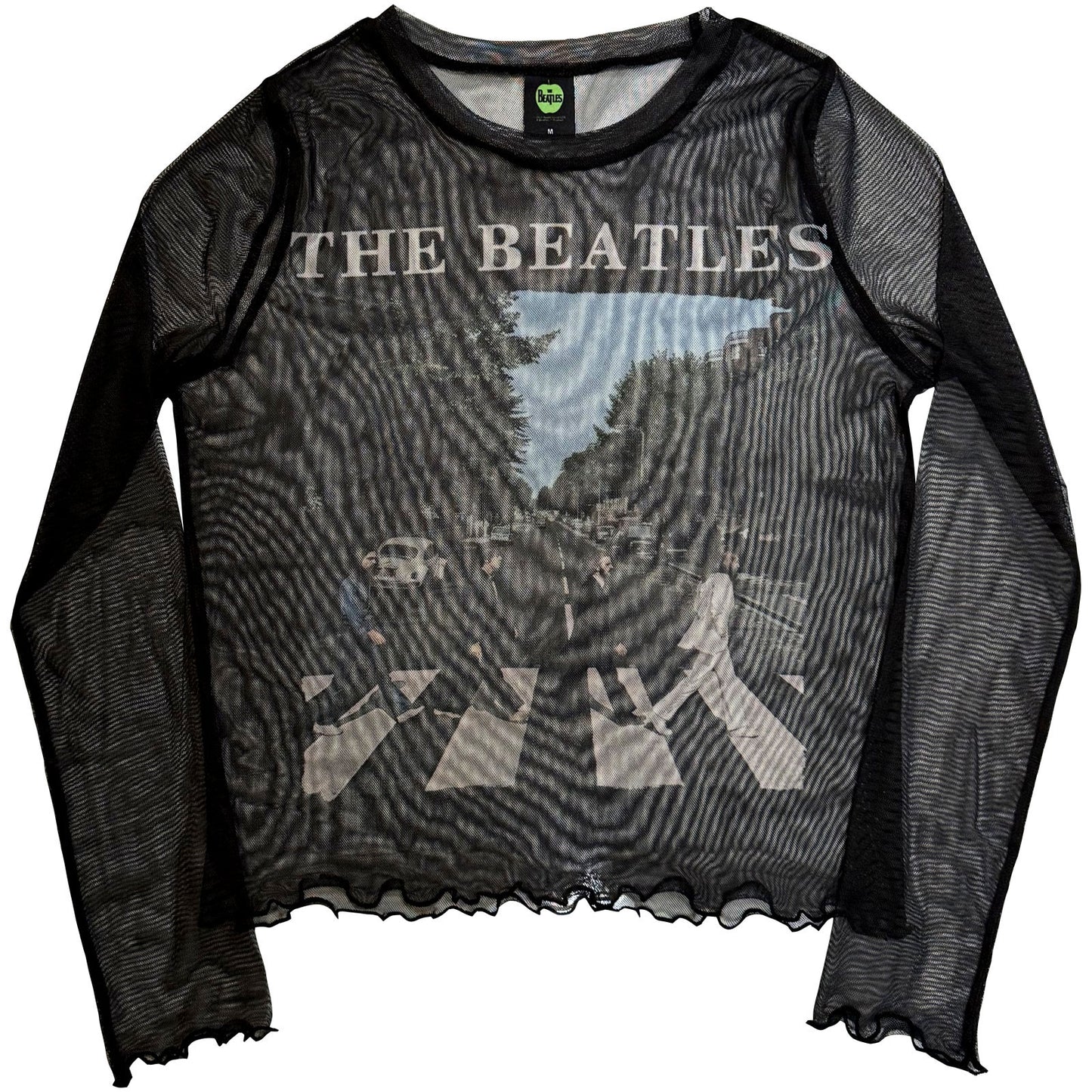 The Beatles Ladies Long Sleeve Mesh Crop Top: Abbey Road & Logo