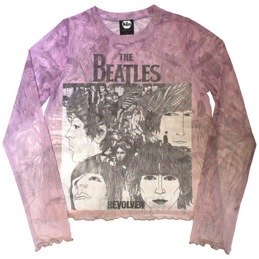 The Beatles Ladies Long Sleeve Mesh Crop Top: Revolver
