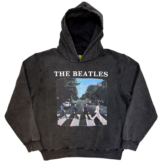The Beatles Stone Wash Pullover Hoodie: Abbey Road & Logo