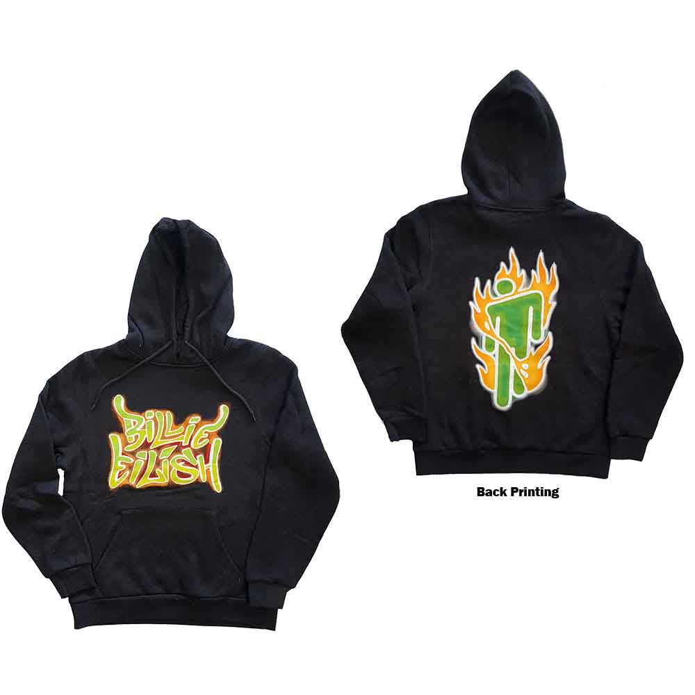 Billie Eilish Pullover Hoodie: Airbrush Flames Blohsh