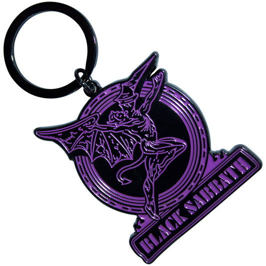 Black Sabbath Keychain: Purple Text Logo & Daemon