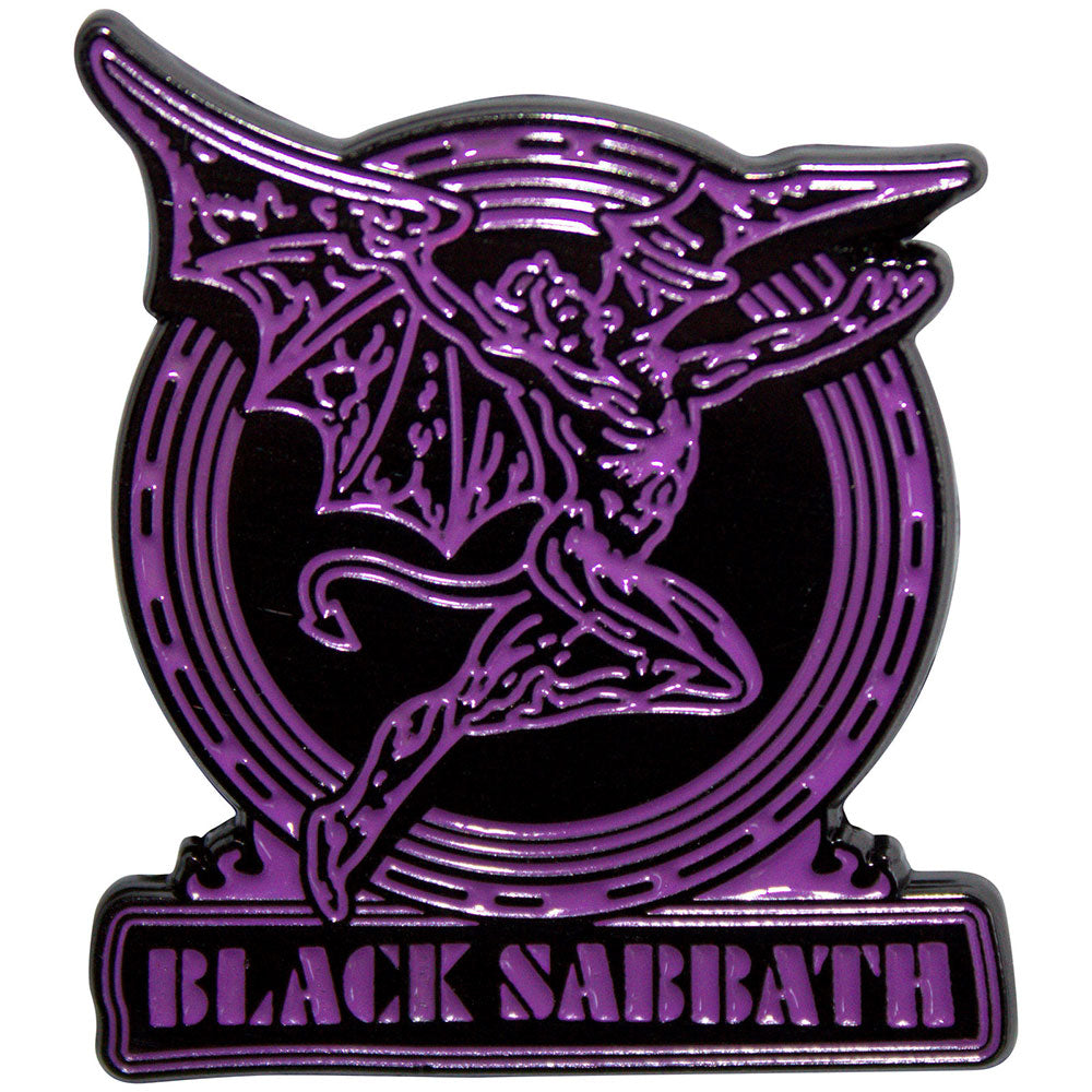 Black Sabbath Badge: Purple Text Logo & Daemon