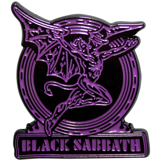 Black Sabbath Badge: Purple Text Logo & Daemon