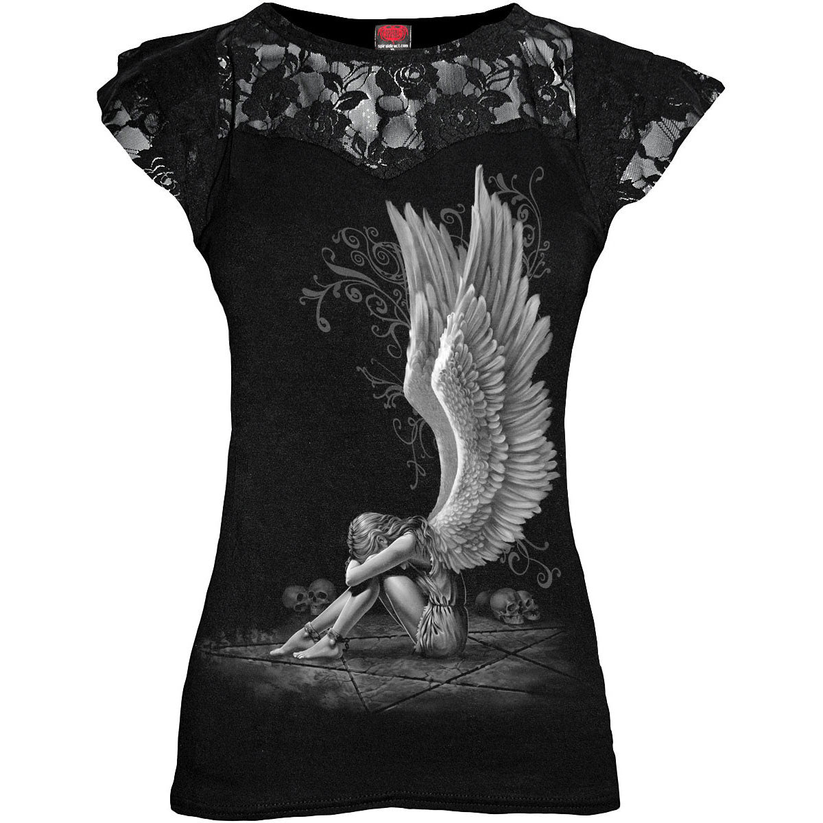Spiral Ladies Lace Layered Cap Sleeve Top: Enslaved Angel