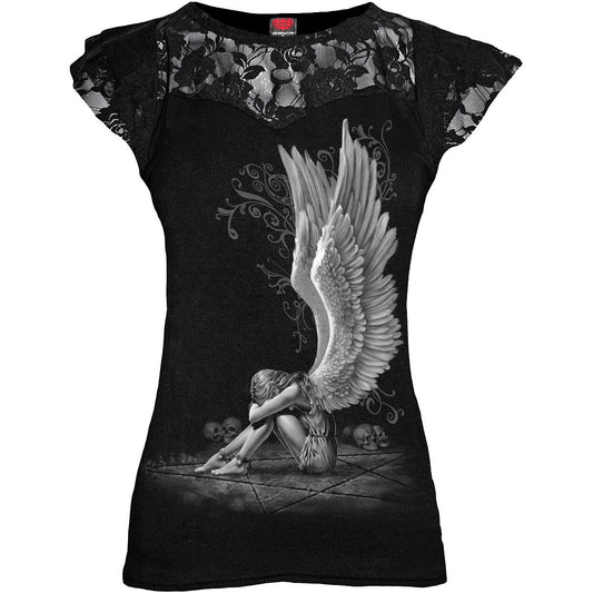 Spiral Ladies Lace Layered Cap Sleeve Top: Enslaved Angel