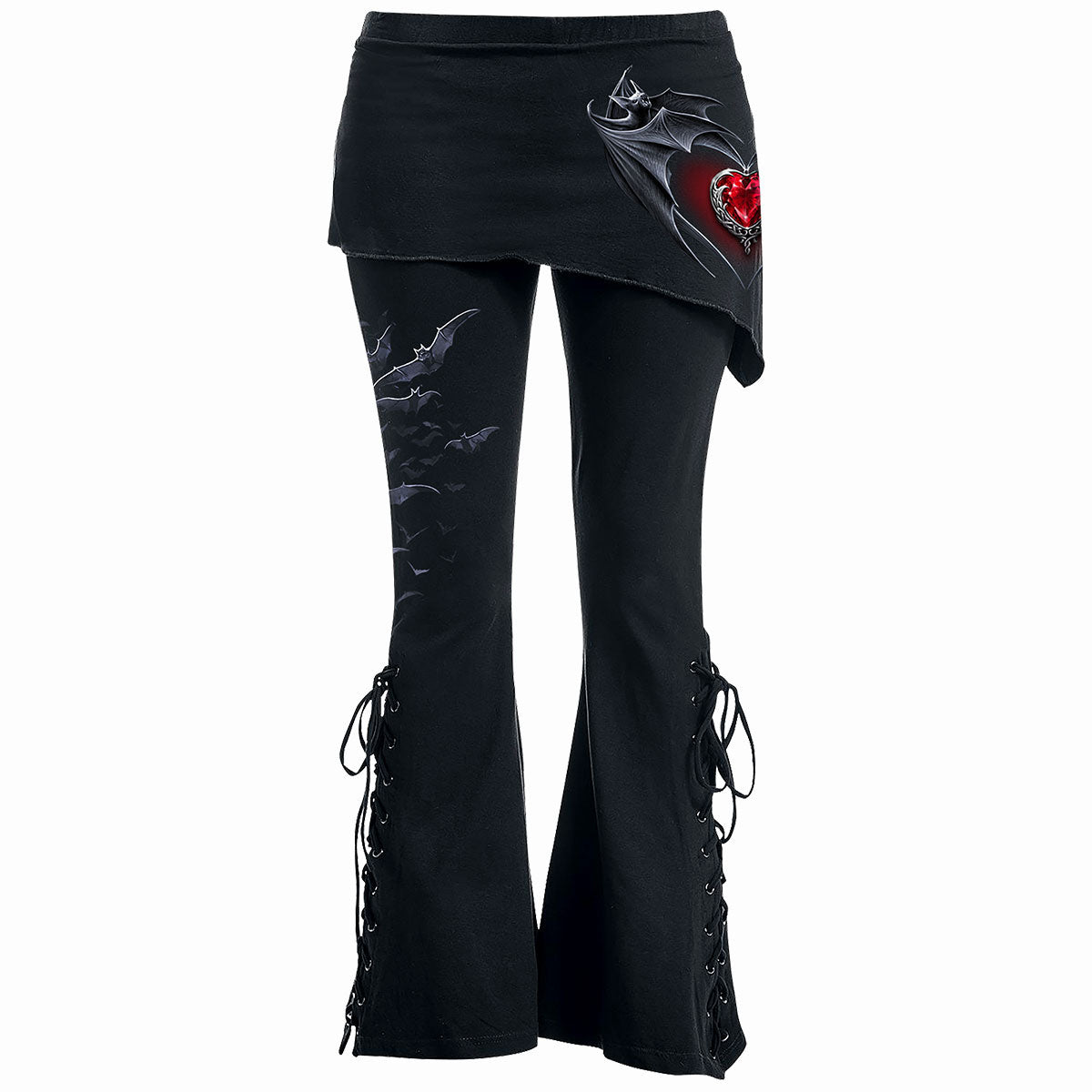 Spiral Ladies Boot Cut Leggings with Micro Skirt: Bat's Heart