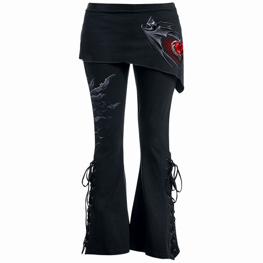 Spiral Ladies Boot Cut Leggings with Micro Skirt: Bat's Heart