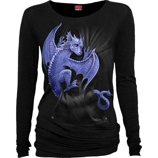 Spiral Ladies Long Sleeve Baggy T-Shirt: Pocket Dragon