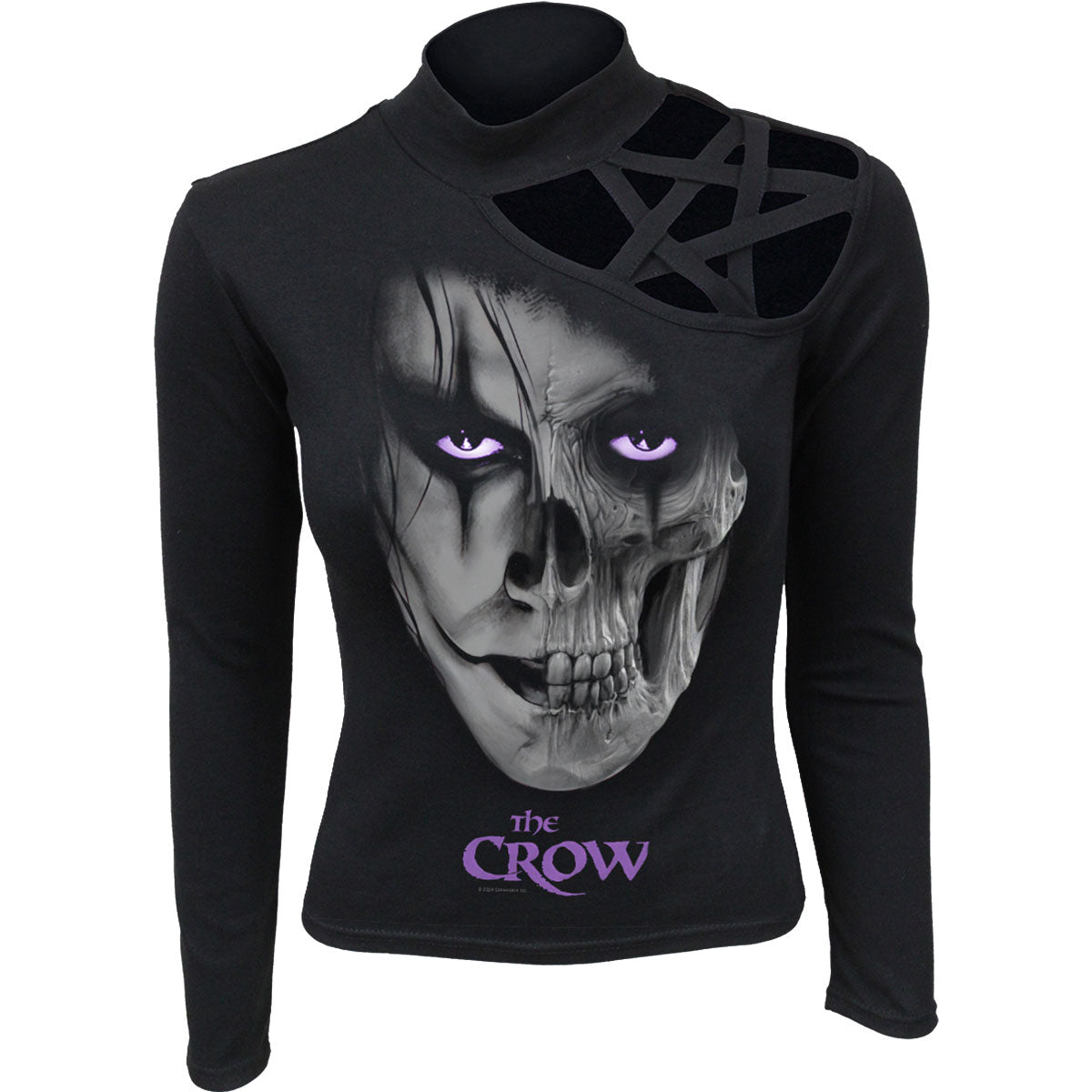 The Crow Ladies Pentagram Shoulder Top: Skull Face