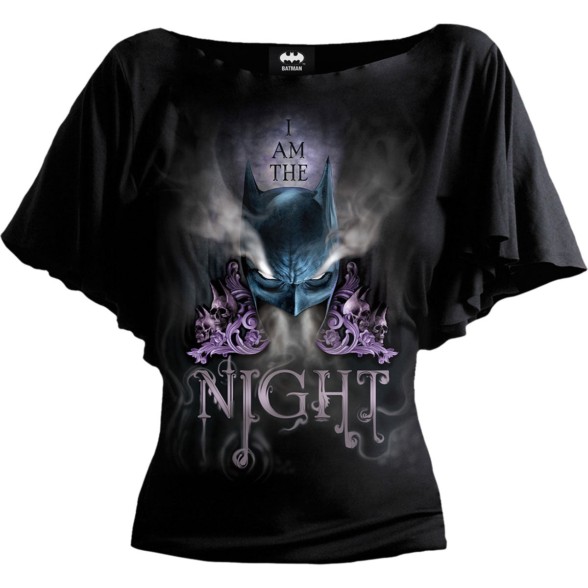 DC Comics Ladies Latin Boatneck Top: Batman I am the Night