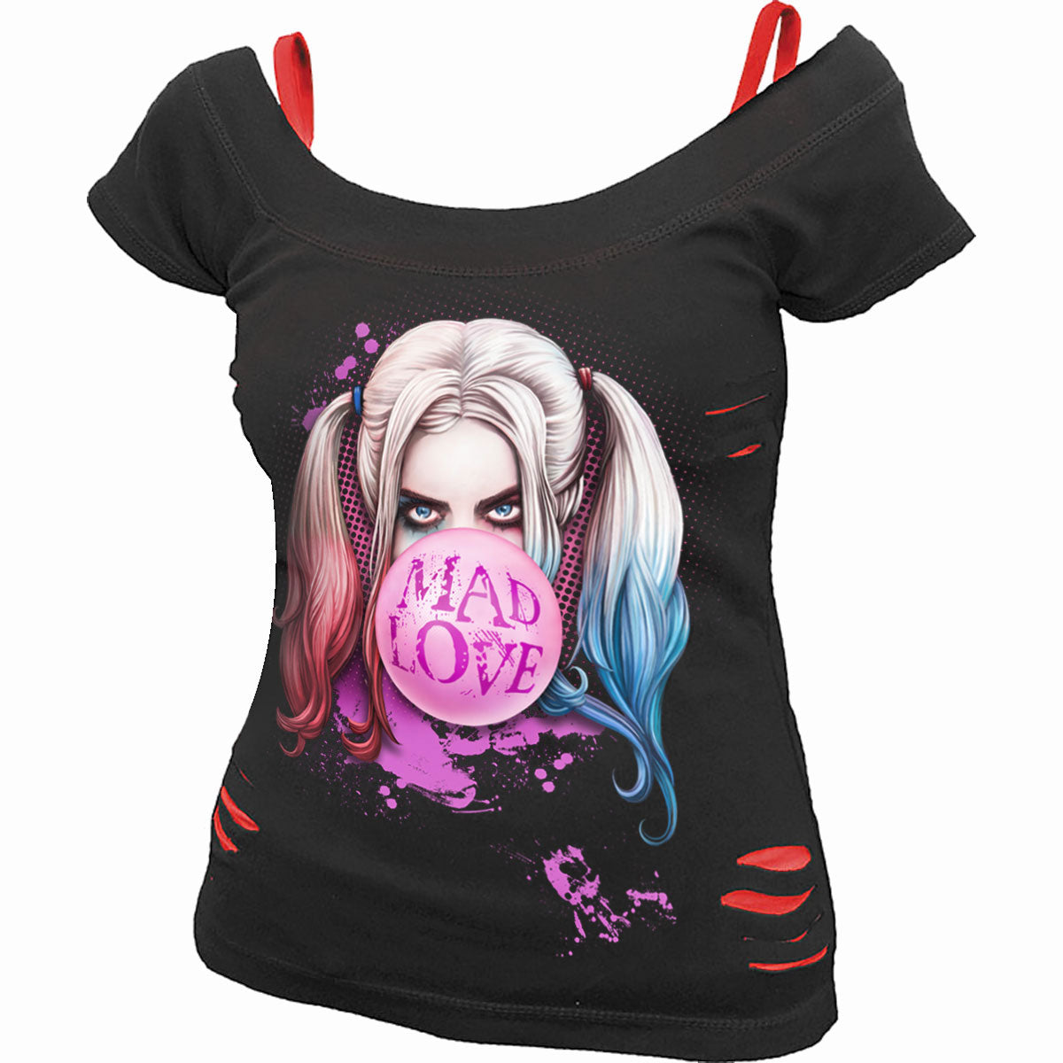 DC Comics Ladies 2-in-1 Ripped Top: Batman Core Harley Quinn - Mad Love