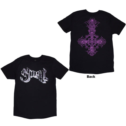 Ghost T-Shirt: Metal Logo & Purple Grucifix