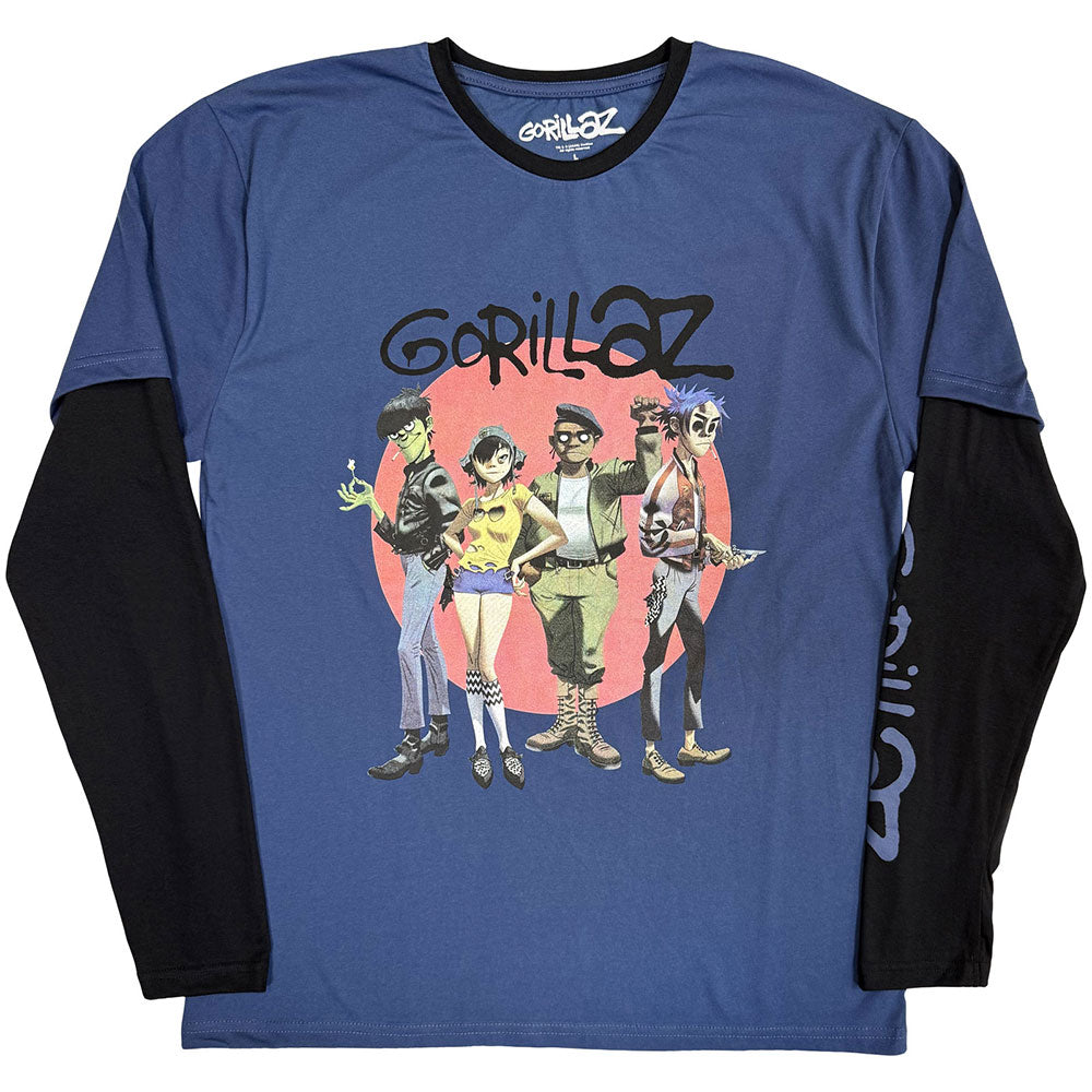 Gorillaz Layered Long Sleeve T-Shirt: Group Circle Rise