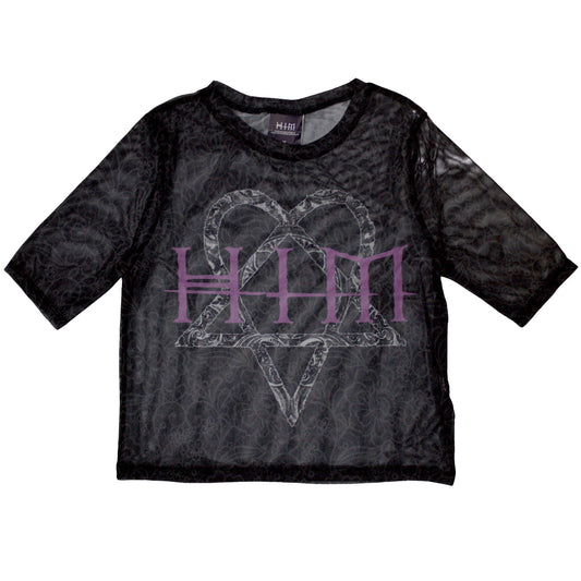 HIM Ladies Mesh Crop Top: Heartagram & Logo