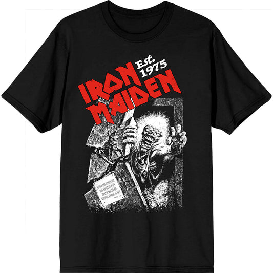 Iron Maiden T-Shirt: Est. 1975 No Prayer Grave Red Logo