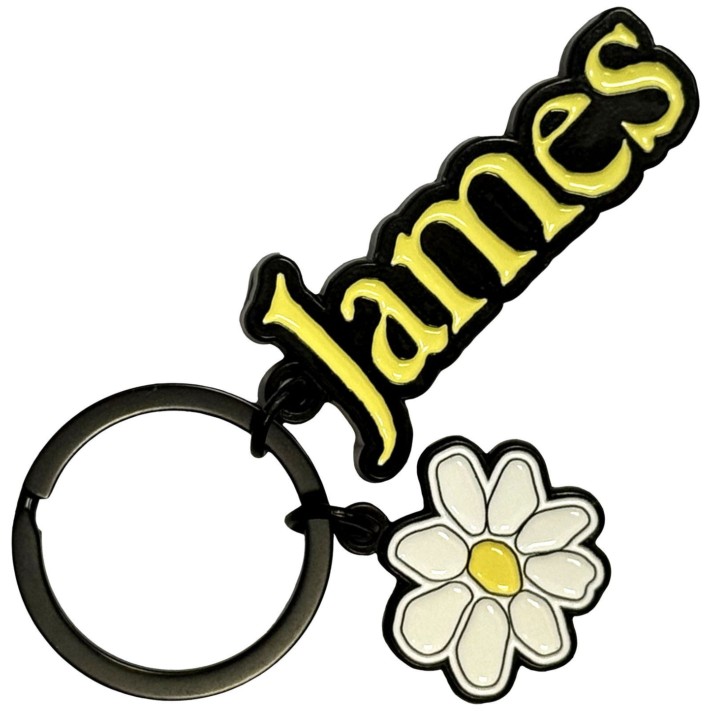 James Keychain: Yellow Logo White Daisy Charm