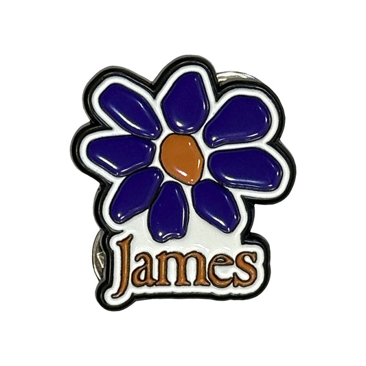 James Badge: Orange Logo Purple Daisy