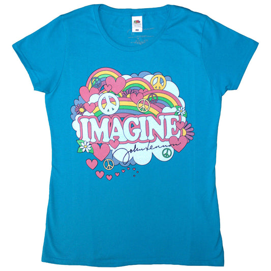 John Lennon Ladies T-Shirt: Rainbows  Love & Peace