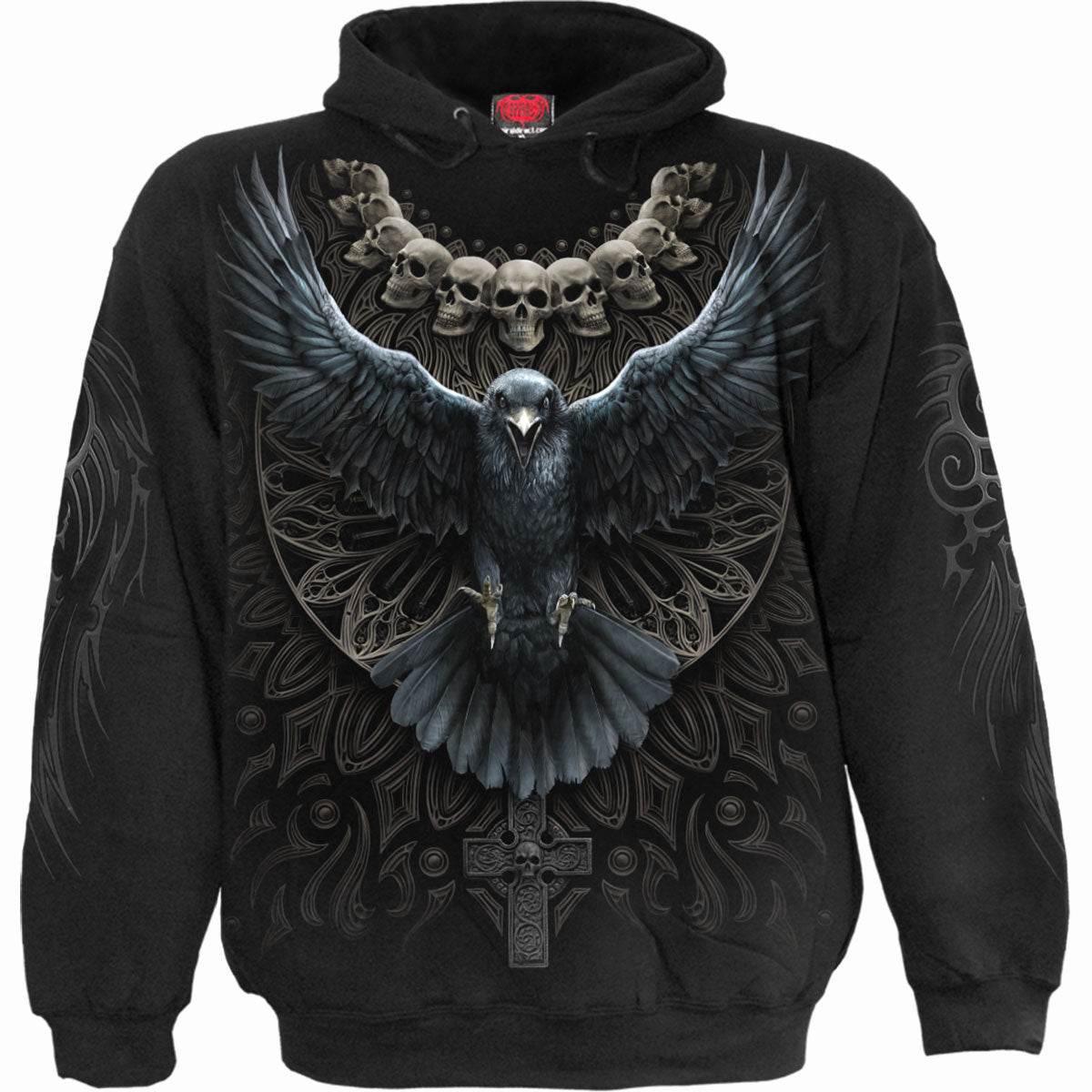 Spiral Pullover Hoodie: Raven Skull
