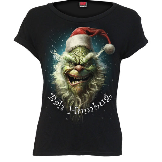 Spiral Ladies Boatneck Cap Sleeve T-Shirt: Bah Humbug