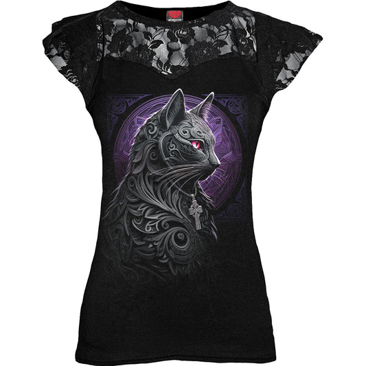 Spiral Ladies Lace Layered Cap Sleeve Top: Celtic Whiskers