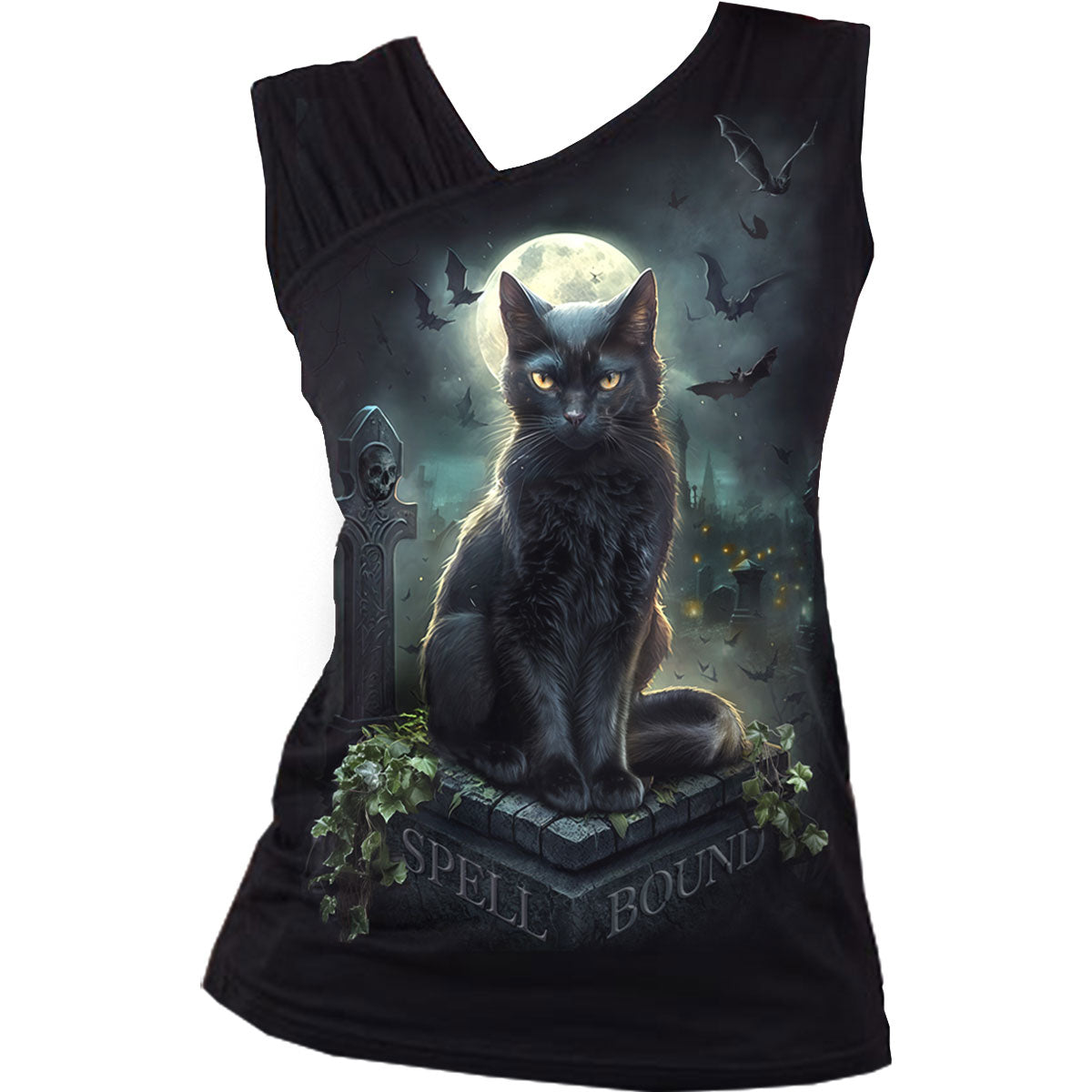 Spiral Ladies Gathered Shoulder Slant Vest T-Shirt: Spell Bound