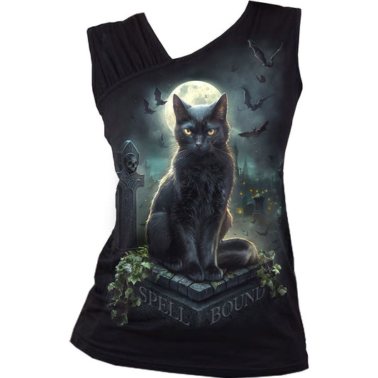 Spiral Ladies Gathered Shoulder Slant Vest T-Shirt: Spell Bound