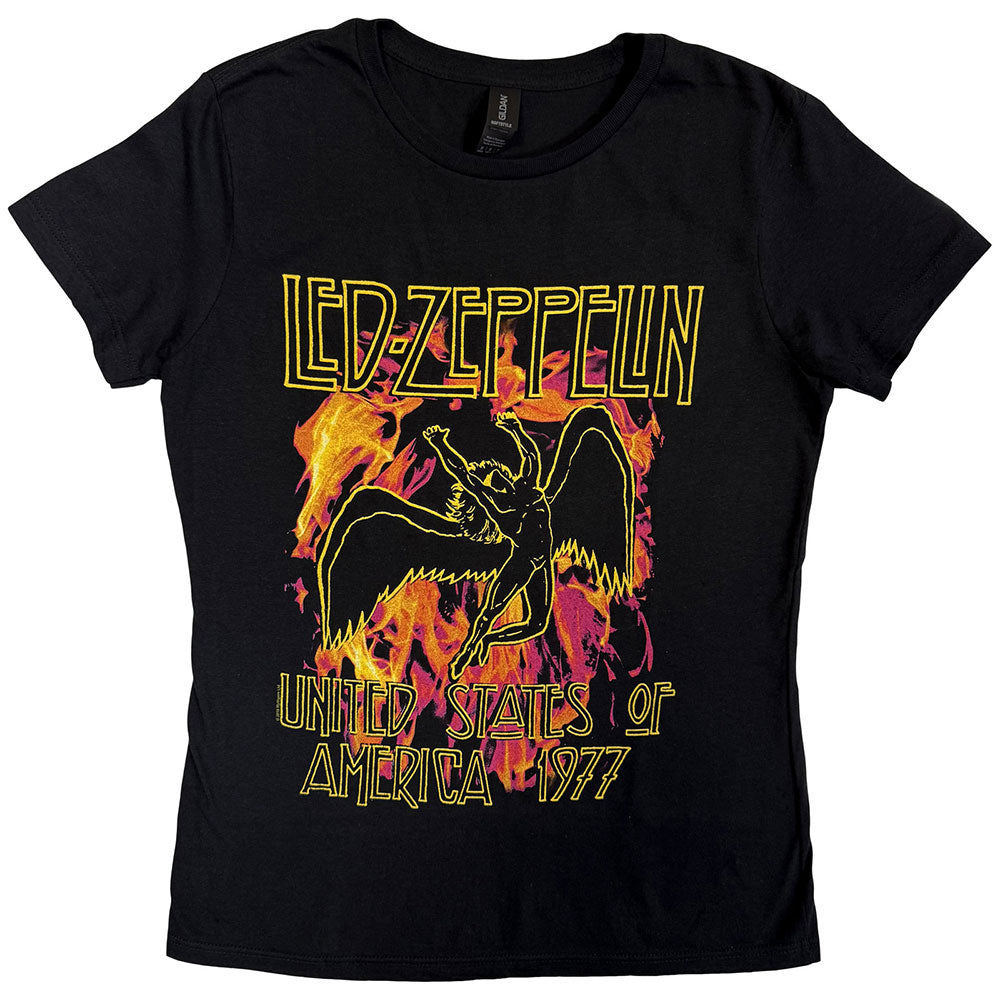 Led Zeppelin Ladies T-Shirt: Black Flames