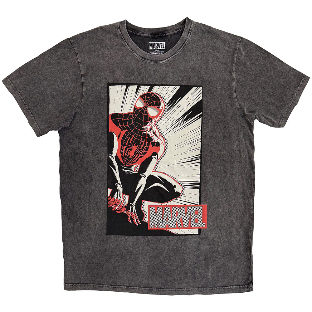 Marvel Comics Stone Wash T-Shirt: Spider-Man Crouch Cartoon