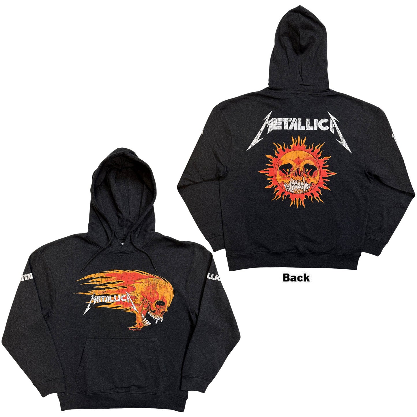 Metallica Pullover Hoodie: Worn Pushead Flaming Skull