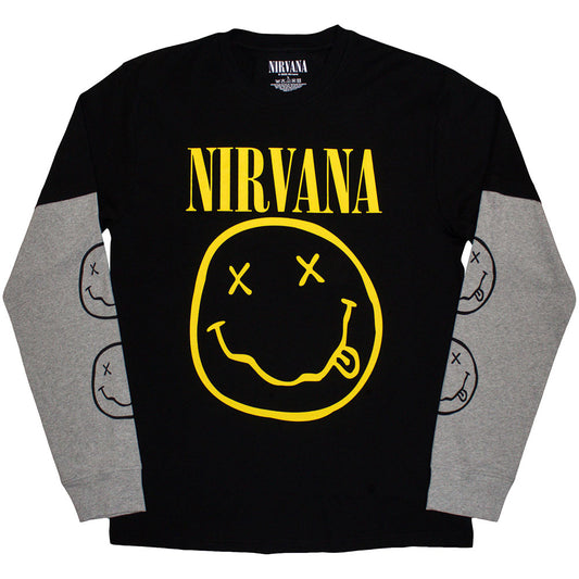 Nirvana Layered Long Sleeve T-Shirt: Yellow Happy Face