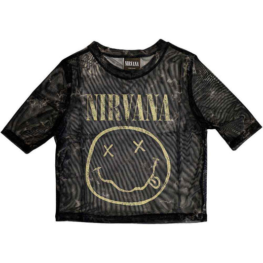 Nirvana Ladies Crop Top: Yellow Happy Face