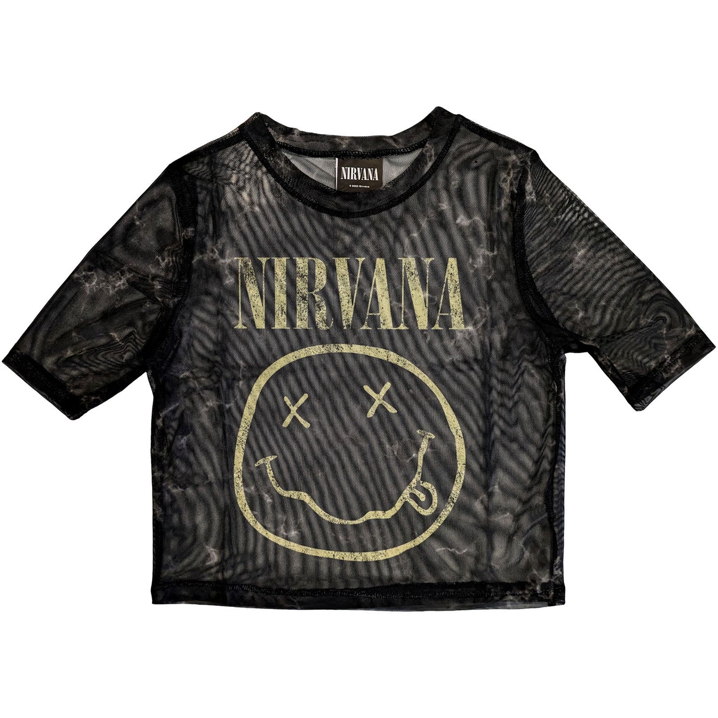Nirvana Ladies Mesh Crop Top: Yellow Happy Face