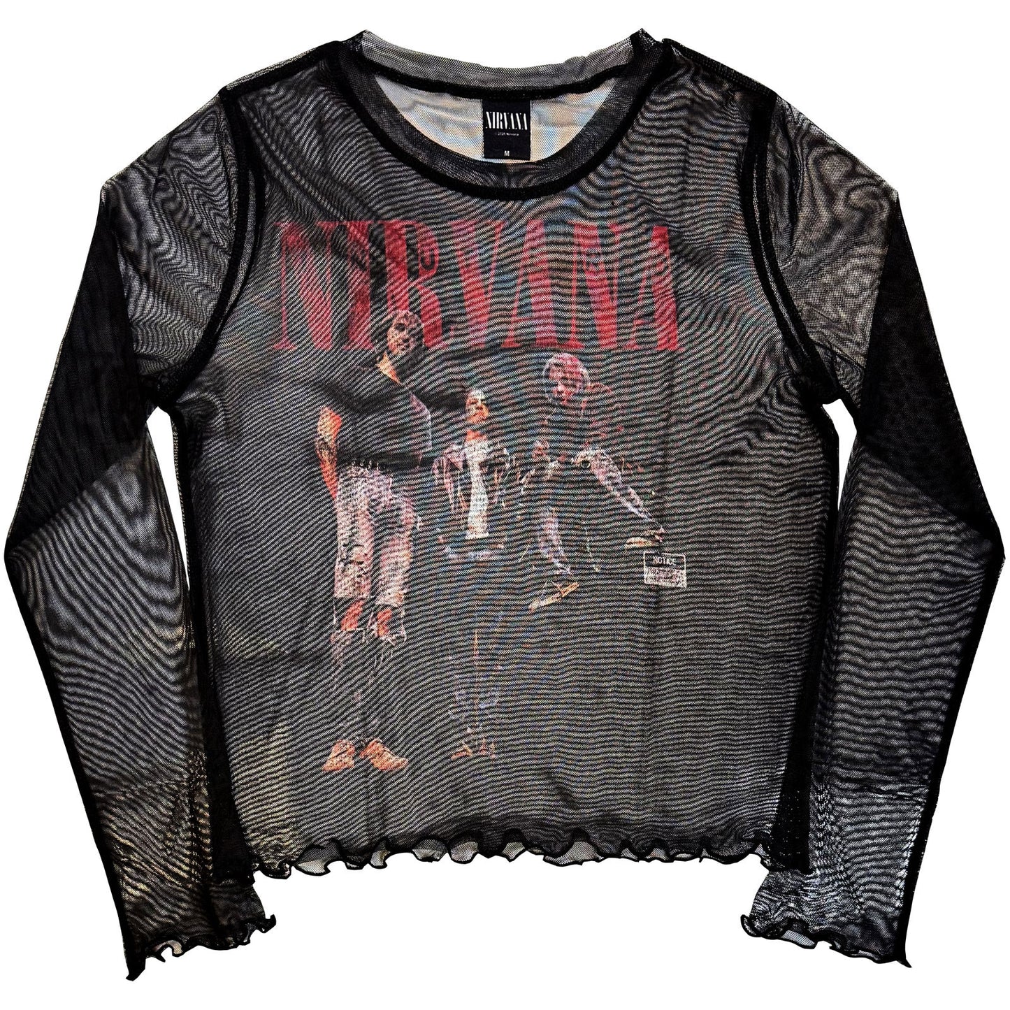 Nirvana Ladies Long Sleeve Mesh Crop Top: In Utero Band Photo