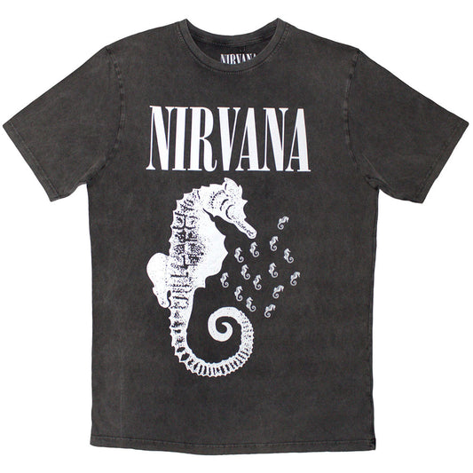 Nirvana Stone Wash T-Shirt: Seahorse & Logo Mono