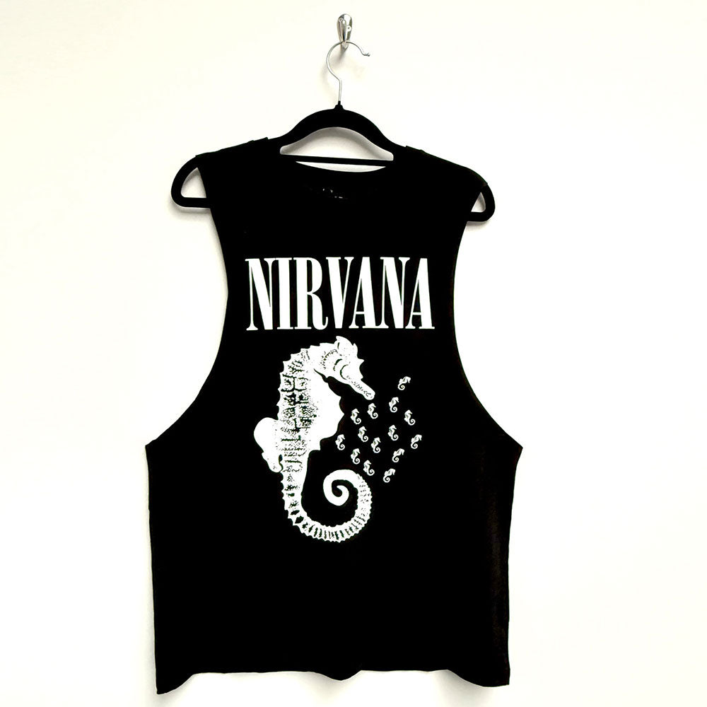 Nirvana Vest T-Shirt: Seahorse & Logo Mono