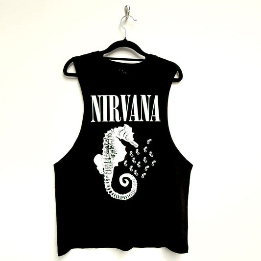 Nirvana Vest T-Shirt: Seahorse & Logo Mono