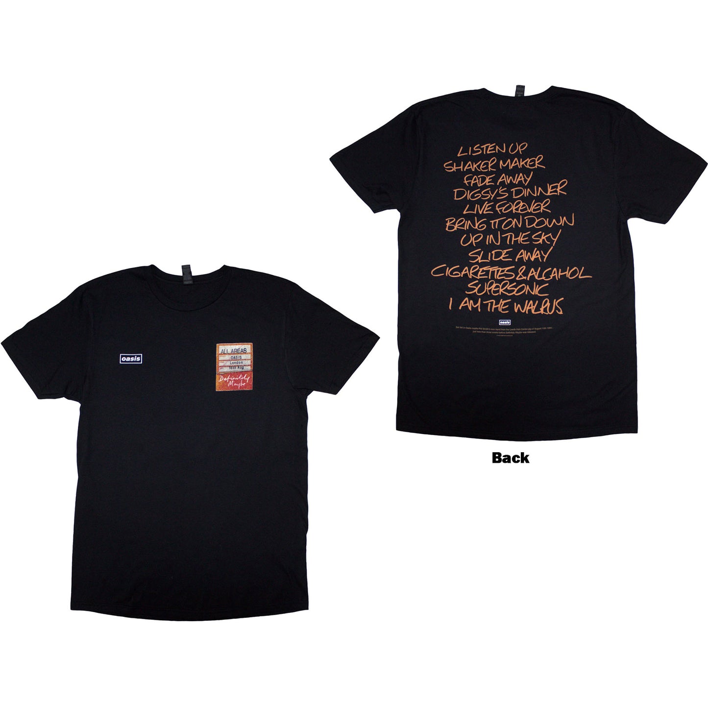 Oasis T-Shirt: Definitely Maybe AAA Setlist