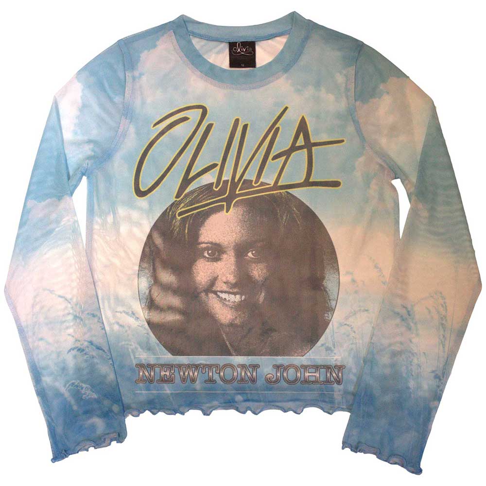 Olivia Newton-John Ladies Long Sleeve Mesh Crop Top: Circle Photo