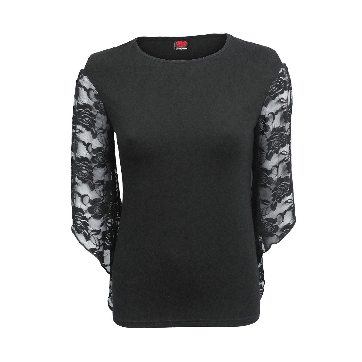 Spiral Ladies Rose Lace Sleeve Top: Plain