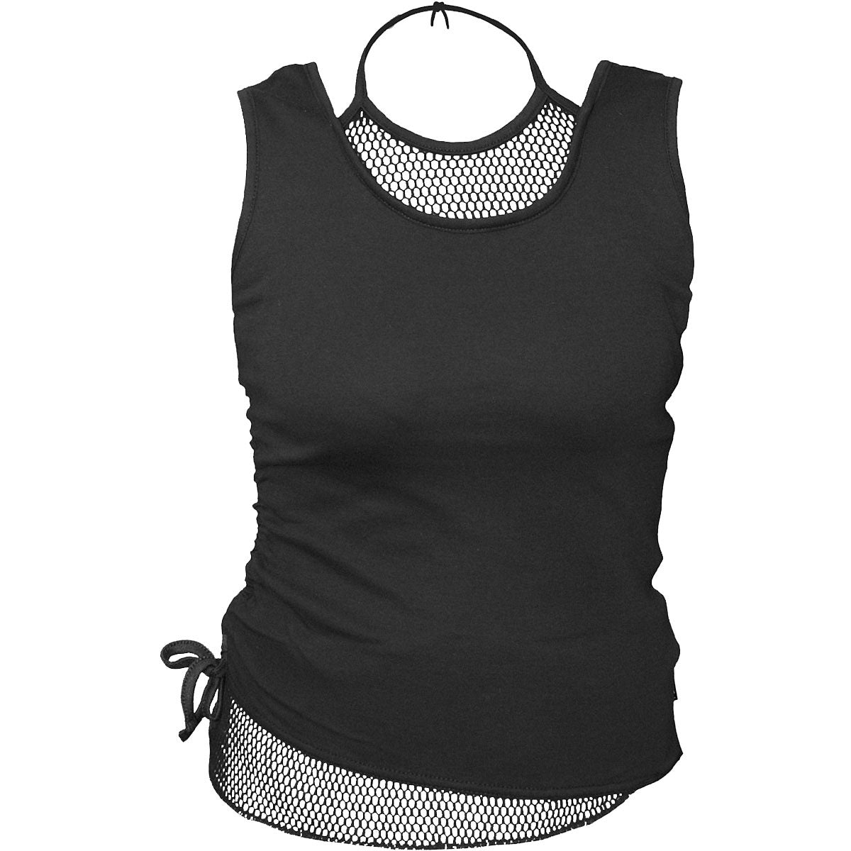 Spiral Ladies 2-in-1 Neck Tie Mesh Top: Plain