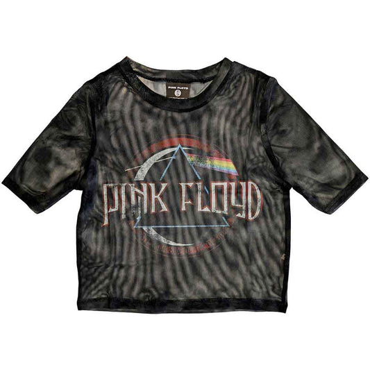 Pink Floyd Ladies Crop Top: Vintage Dark Side of the Moon Seal