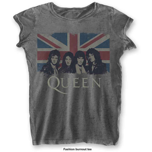 Queen Ladies Burnout T-Shirt: Vintage Union Jack