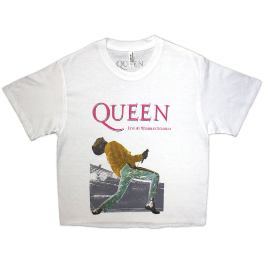 Queen Ladies Crop Top: Wembley Stadium Magenta Logo