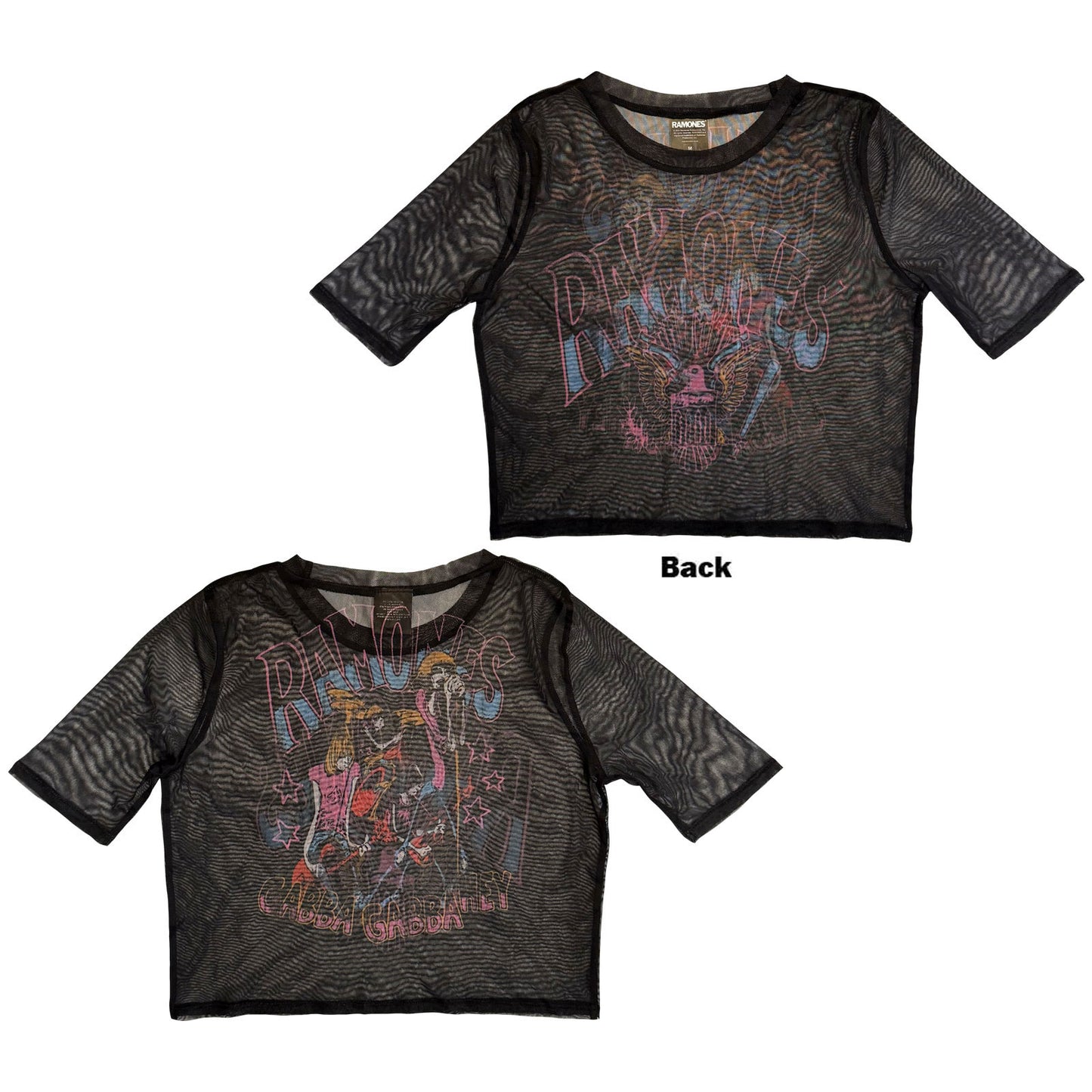 Ramones Ladies Mesh Crop Top: Graffiti Illustration